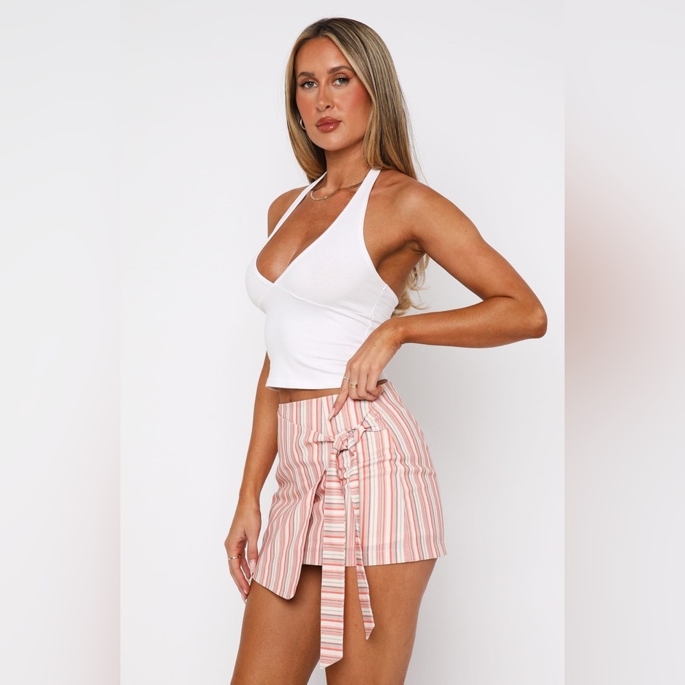 White Fox Boutique Pink and White Striped A-Line Skirt
